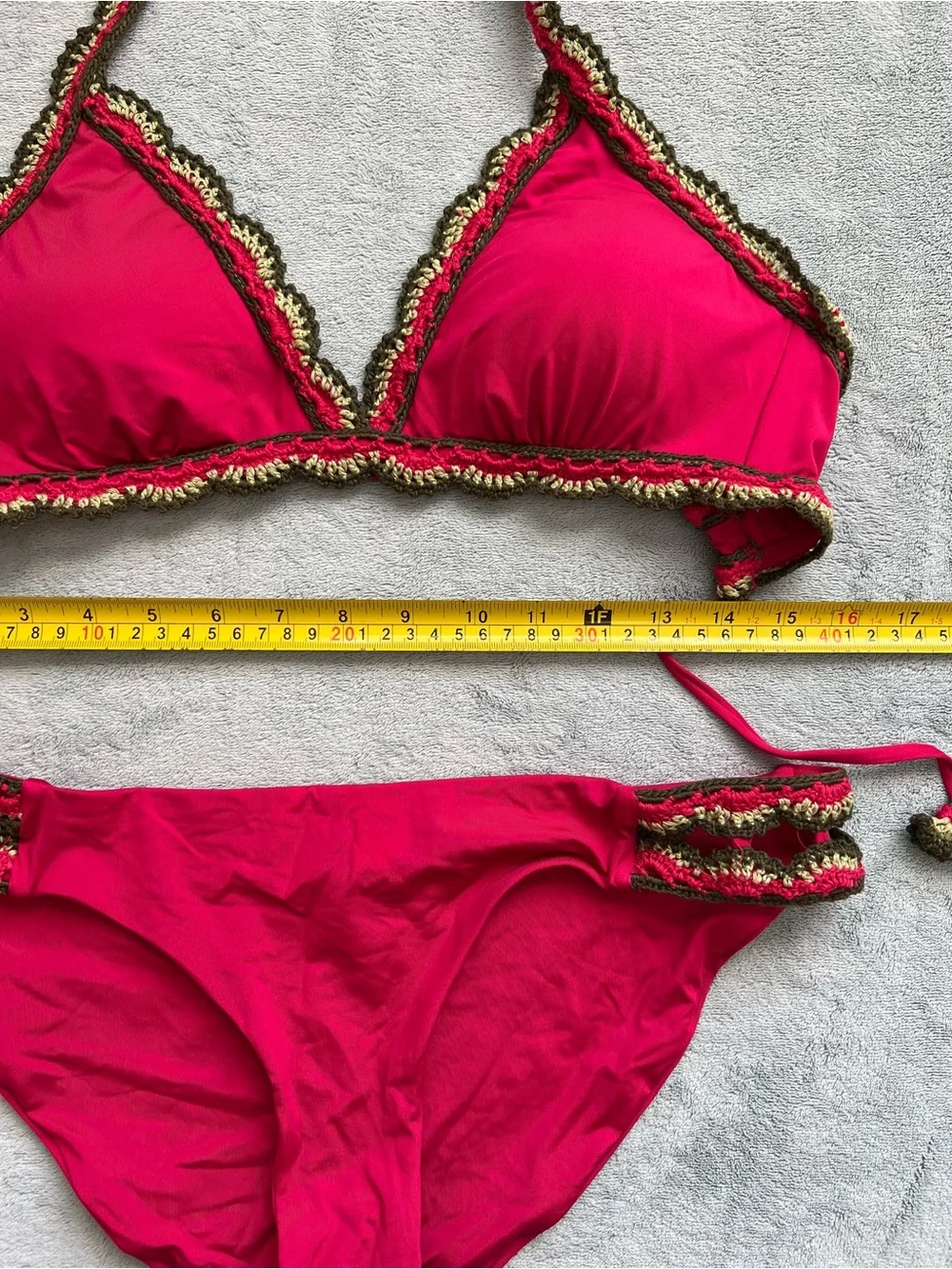 Becca Pink Crochet Trim Halter Bikini Set Women’s Large D Cup Boho Swim
